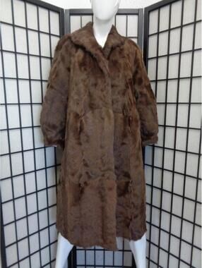EXCELLENT BROWN GOAT FUR COAT JACKET WOMEN WOMAN SIZE 6 SMALL